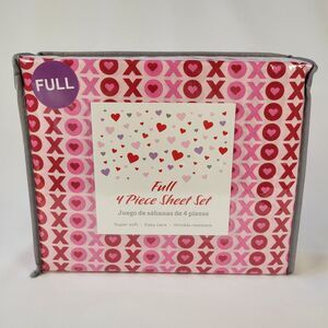 Valentines Day Red Pink XOXO KISS Love 4 piece FULL Sheets Set Girls Teen Hearts